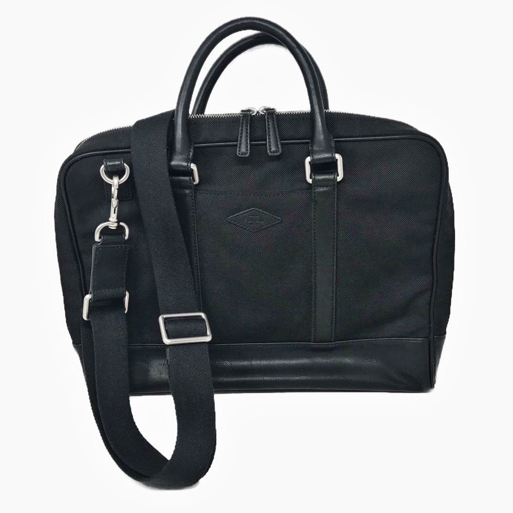 Fossil Men’s Black Canvas Messenger Briefcase Travel Bag